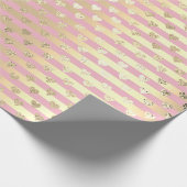 Papier Cadeau Stripes Lines Coeurs Champaigne Gold Pink Pastel (Coin)