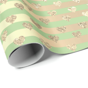 Papier Cadeau Stripes Lines Heart Champaigne Gold Mint Green