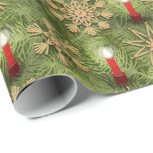 Papier Cadeau Strohsterne and Candles (Coin rond)