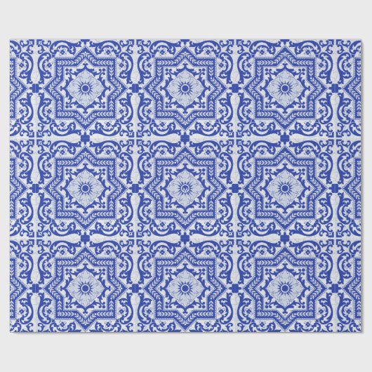 Papier Cadeau Style azulejo en céramique craquée bleue Azulejo V (Plat)