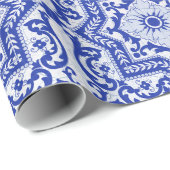 Papier Cadeau Style azulejo en céramique craquée bleue Azulejo V (Coin rond)