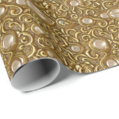 Papier Cadeau Style baroque Brûlé or motif floral (Coin rond)