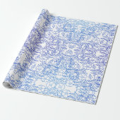 Papier Cadeau Style bleu floral motif sur blanc (Déroulé)
