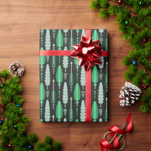 Papier Cadeau style boho rétro ethnique motif plume verte