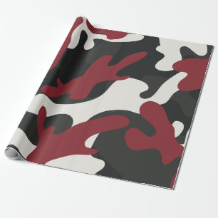 Papier Cadeau Style Camouflage rouge, noir et gris