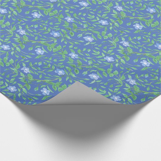 Papier Cadeau Style champêtre Blue Green Floral Périwinkle Motif (Coin)