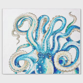 Papier Cadeau Style comique de poulpe bleu (Plat)