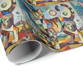 Papier Cadeau Style Cubiste Surreal Art Chat (Coin rond)