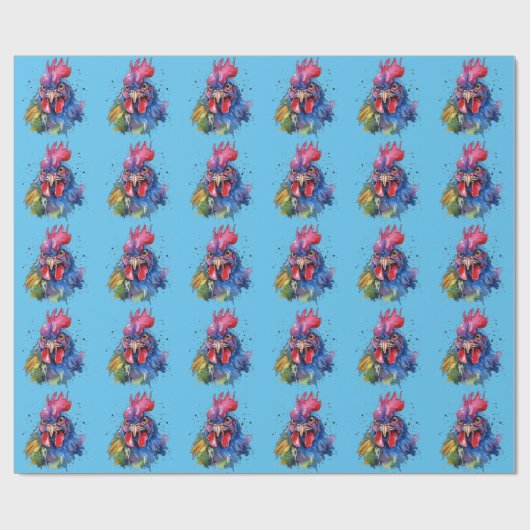 Papier Cadeau Style d'aquarelle de poulet du coq du pays (Plat)
