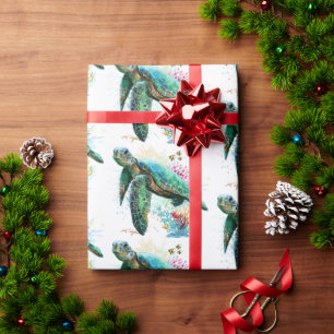 Papier Cadeau Style d'aquarelle sous-marine de tortue marine