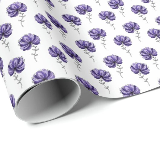 Papier Cadeau Style d'art de doodle de fleur violette abstraite (Coin rond)