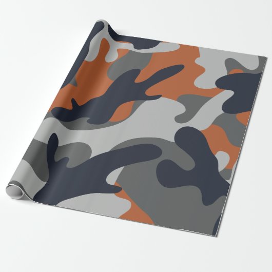 Papier Cadeau Style de camouflage orange, noir et gris (Déroulé)