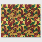 Papier Cadeau Style de vitrail Noël Rouge Vert Or (Plat)