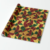 Papier Cadeau Style de vitrail Noël Rouge Vert Or (Déroulé)