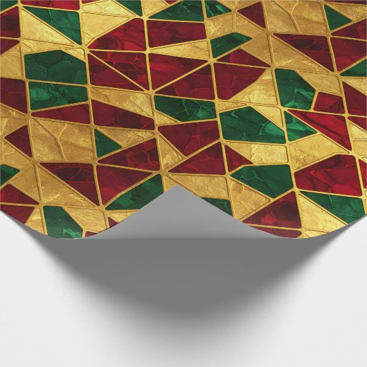 Papier Cadeau Style de vitrail Noël Rouge Vert Or (Coin)