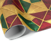 Papier Cadeau Style de vitrail Noël Rouge Vert Or (Coin rond)