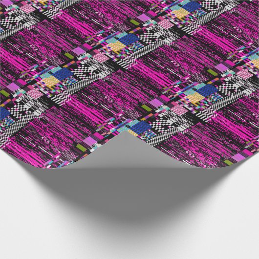 Papier Cadeau Style d'écran VHS rétro rayé (Coin)