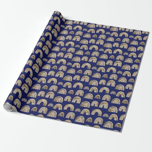 Papier Cadeau Style Glam Gold Rainbow Motif Chic Navy Blue (Déroulé)