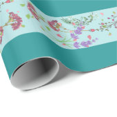 Papier Cadeau Style koré floral bleu (Coin rond)