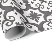 Papier Cadeau Style méditerranéen marocain noir géométrique (Coin rond)