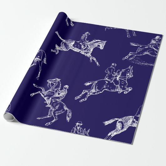 Papier Cadeau Style moderne Marine Bleu Horseback Riding Toile (Déroulé)