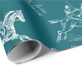 Papier Cadeau Style moderne Turquoise Blue Horseback Riding Toil (Coin rond)