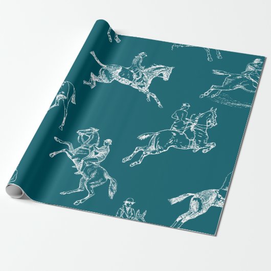 Papier Cadeau Style moderne Turquoise Blue Horseback Riding Toil (Déroulé)