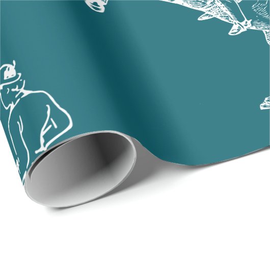 Papier Cadeau Style moderne Turquoise Blue Horseback Riding Toil (Coin rond)