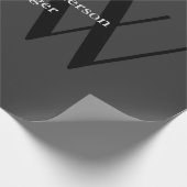 Papier Cadeau Stylé Monogramme Gris Noir Unique (Coin)