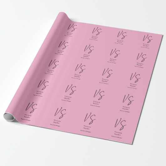 Papier Cadeau Stylé Monogramme Professionnel Rose Clair (Déroulé)