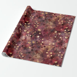 Papier Cadeau Style or bordeaux abstrait modèle floral élégant