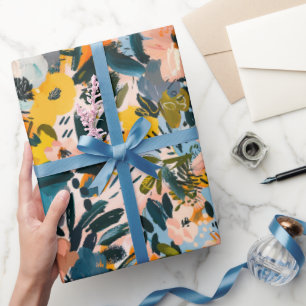 Papier Cadeau Style rose et bleu Abstrait motif floral élégant