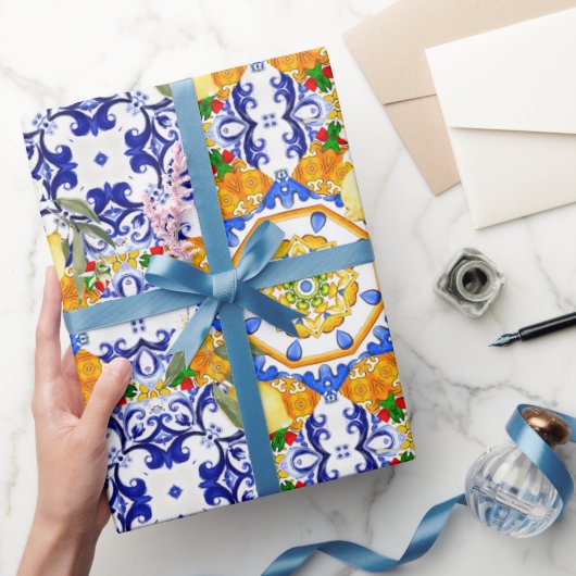 Papier Cadeau style sicilien, citrons, majolica (Cadeaux)