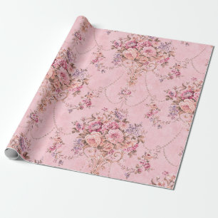 Papier Cadeau Style victorien rose français Découpage florale