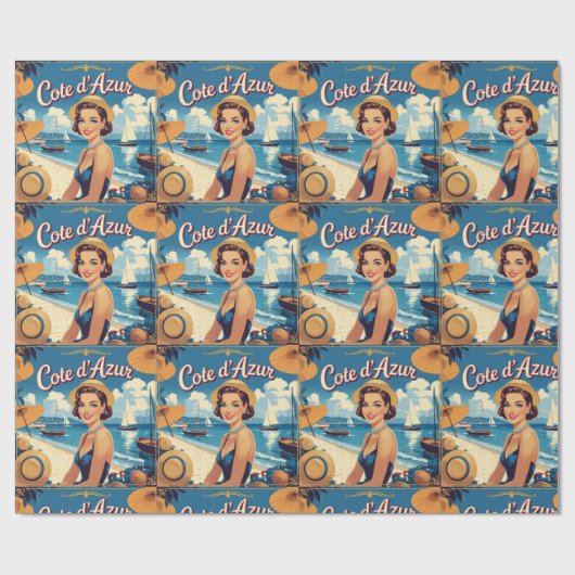 Papier Cadeau Style vintage Côte d'Azur Beach Girl (Plat)