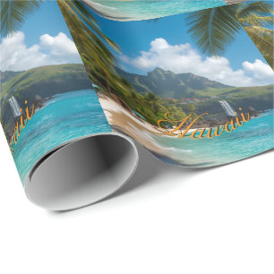 Papier Cadeau Style Vintage Hawaïen Voyage Côte Mer Bleue
