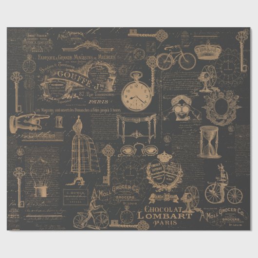 Papier Cadeau Style Vintage noir (Plat)