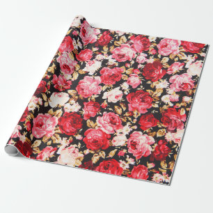 Papier Cadeau Style vintage tapisserie fleurs tissu motif