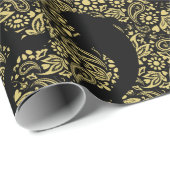 Papier Cadeau Stylish Black Gold Koi Poisson Motif (Coin rond)