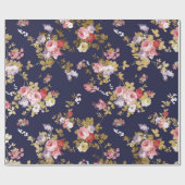 Papier Cadeau Stylish bleu marine or rose boho floral (Plat)