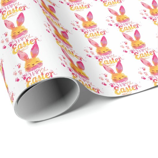 Papier Cadeau Stylish Colorful Cute Bunny Happy Easter (Coin rond)