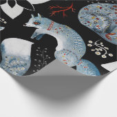 Papier Cadeau  Stylized blue foxes with intricate floral designs (Coin)