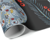 Papier Cadeau  Stylized blue foxes with intricate floral designs (Coin rond)