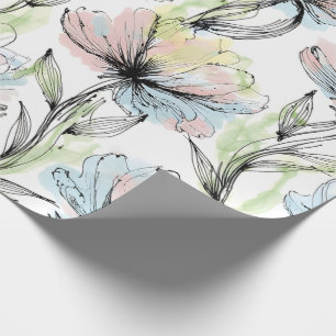 Papier Cadeau Stylo et encre à fleurs grandes lavis d'alcool abs