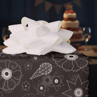 Papier Cadeau Subtile Floral Contemporain Noir & Blanc Motif