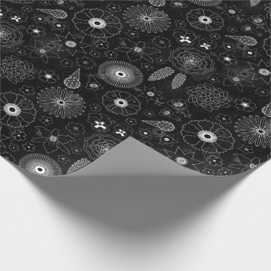 Papier Cadeau Subtile Floral Contemporain Noir & Blanc Motif (Coin)