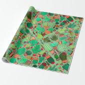 Papier Cadeau Succulent Cactus Pots Plante Vert Cactus Jardin (Déroulé)