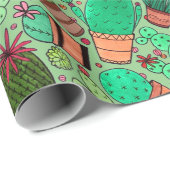 Papier Cadeau Succulent Cactus Pots Plante Vert Cactus Jardin (Coin rond)