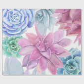 Papier Cadeau Succulentes Moderne Élégance Blanche Florale de Ja (Plat)