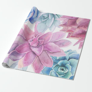 Papier Cadeau Succulentes Moderne Élégance Blanche Florale de Ja